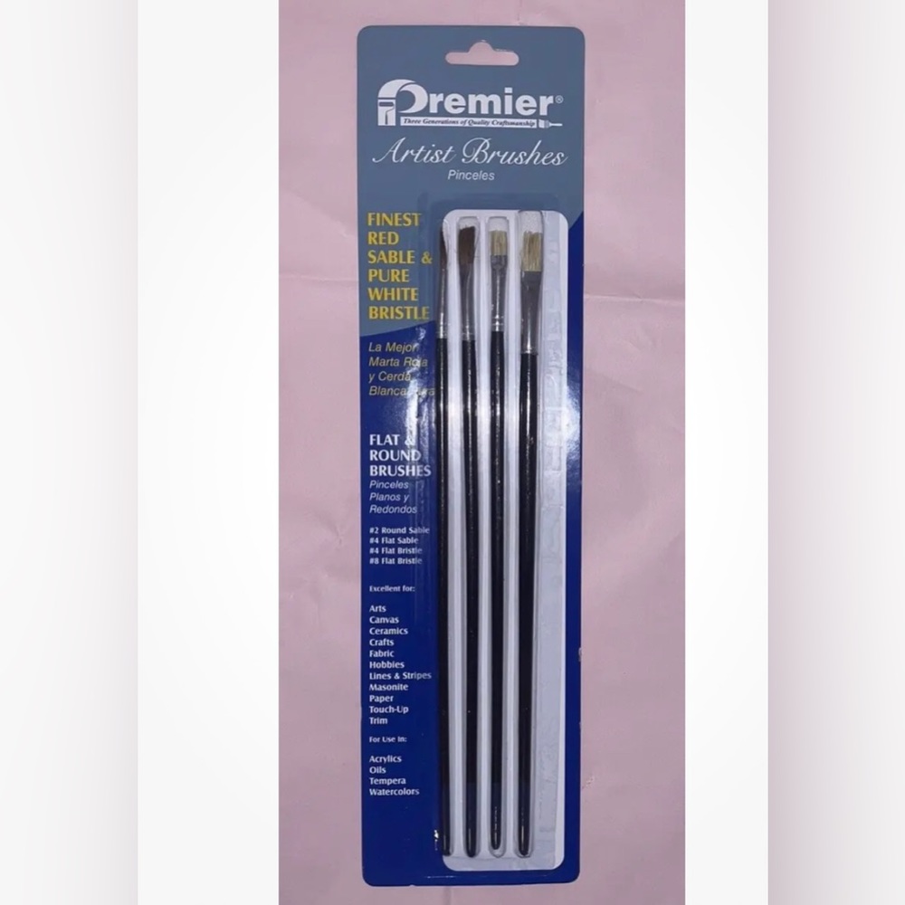 Premier Artist Brushes 4 Piece Set Finest Red Sable & Pure White Bristle NEW